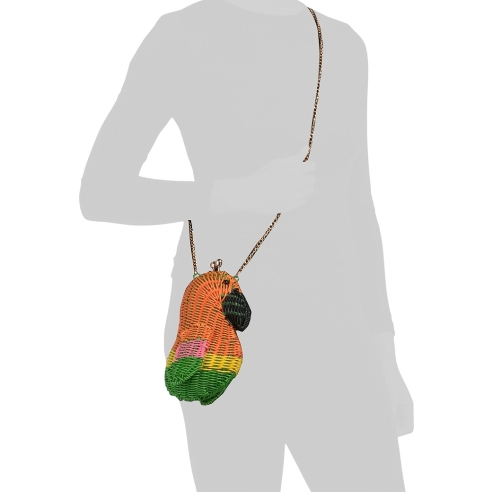 💕🔹️Tommy Bahama🔹️orange Basket Colorful Parrot Woven Bag - Picture 2 of 4